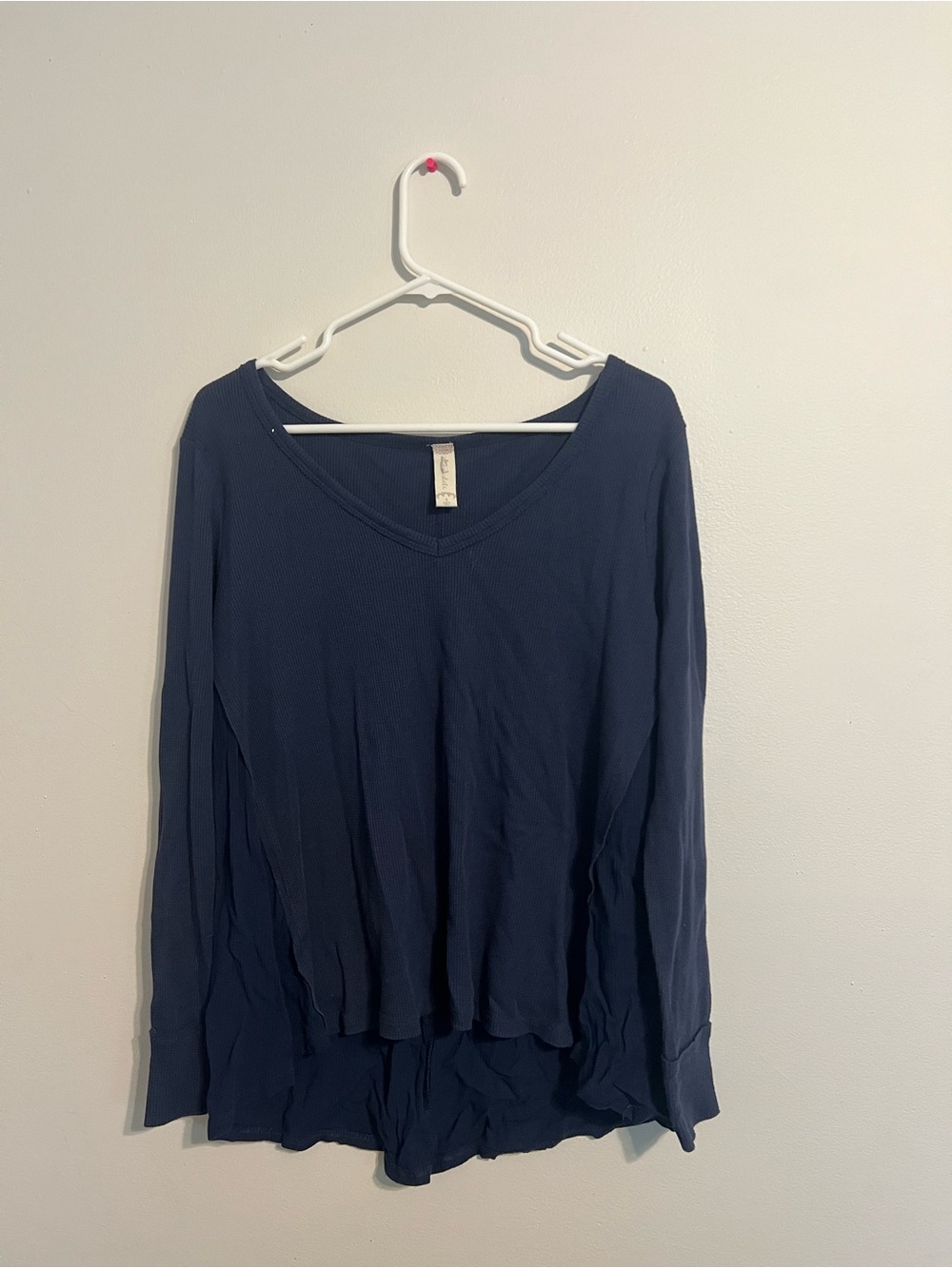 Altar'd State Women's Long Sleeve Babydoll Blouse Size Small Navy Blue ScoopNeck